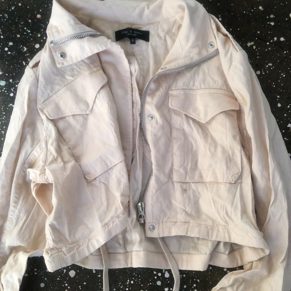 Rag & Bone Cropped Field M65 Jacket Khaki Beige Linen Snaps S NWOT $395 - Picture 6 of 8